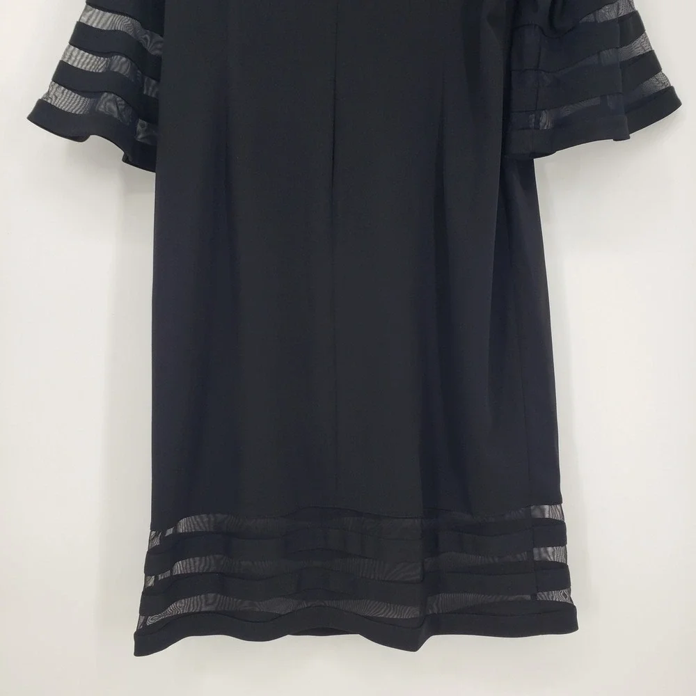 Calvin Klein Bell Sleeve Sheath Dress Illusion Sheer Mesh Striped Size 18W Black